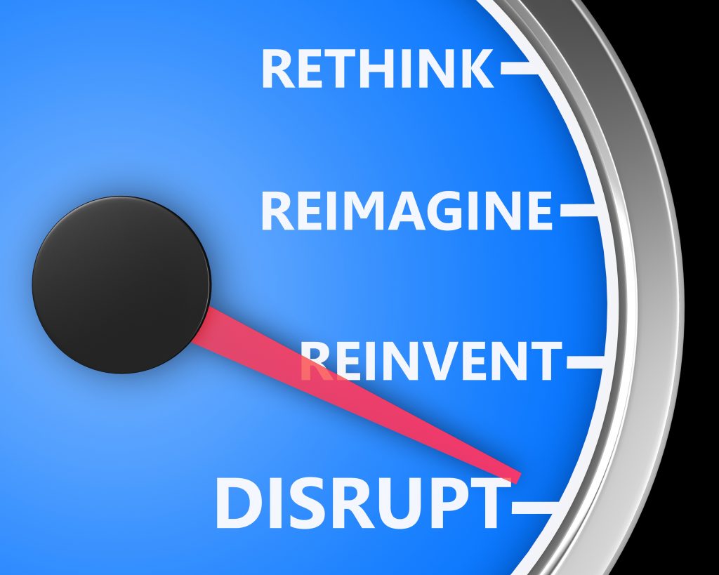 Disrupt Rethink Reimagine Reinvent Speedometer Words Change 3d Illustration rendering